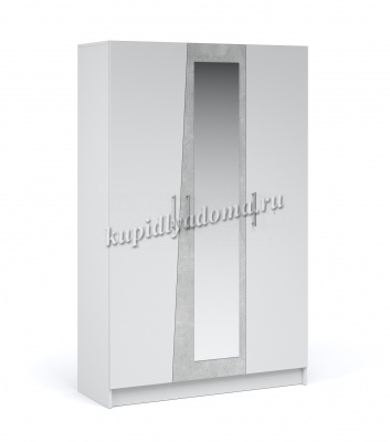 Шкаф Антария 3-х дверный с зеркалом (Белый жемчуг/Ателье светлый)
